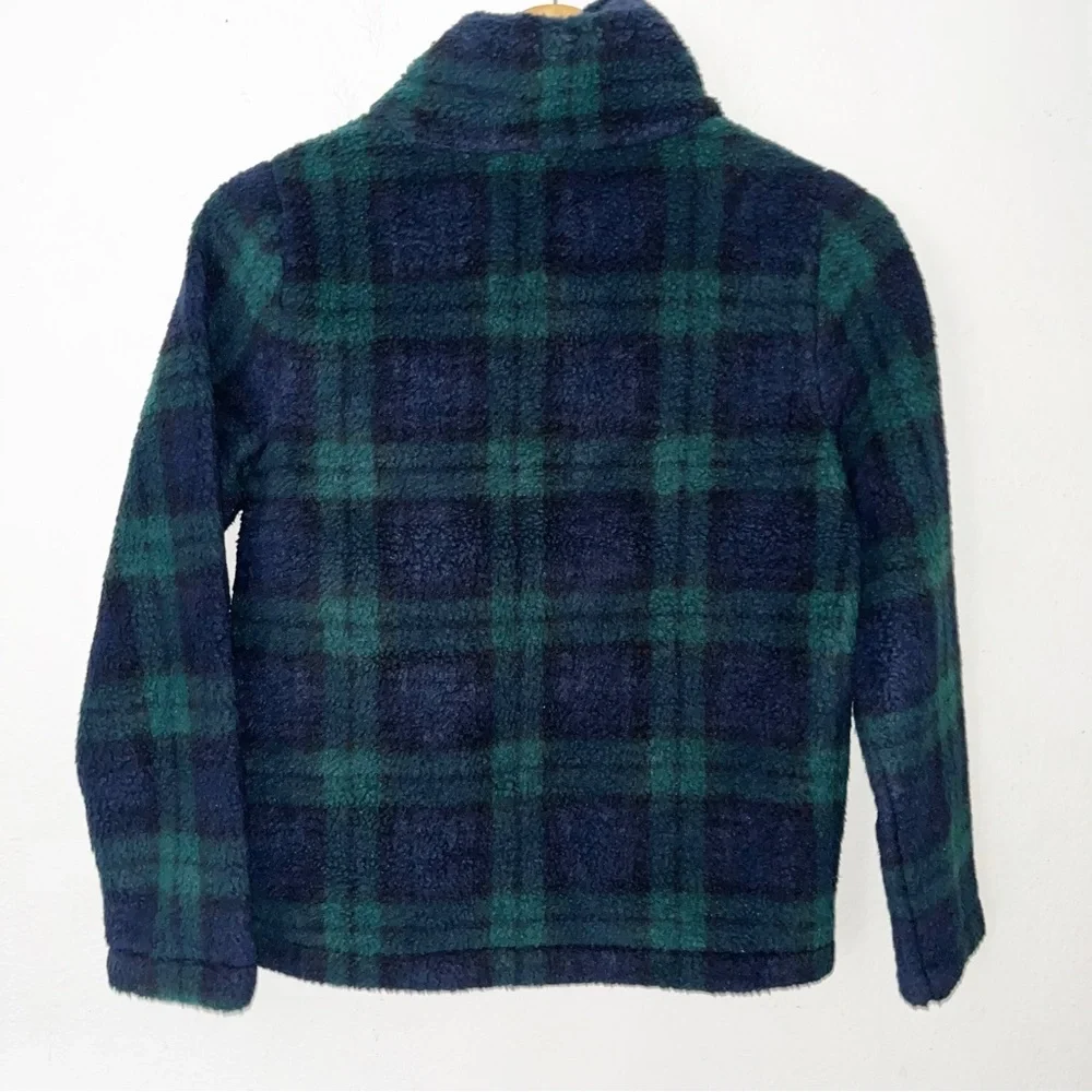 NWT J.Crew Blue Green Watch Plaid Sherpa Fleece Half Zip Pullover Women's XXS